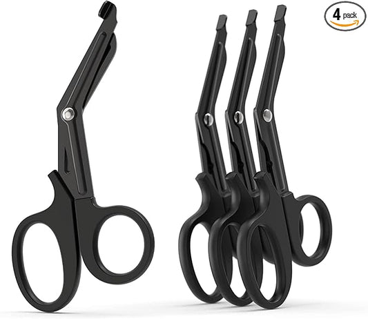 Trauma Shears 4-Pack 7.5 inch, Bandage Scissors Set, EMT & Medical Scissor, Large First Aid scissors, for Nurse, Fluoride-Coated with Non-Stick Blades by LI JIU® (4 Pack Black Fluoride-Coated)