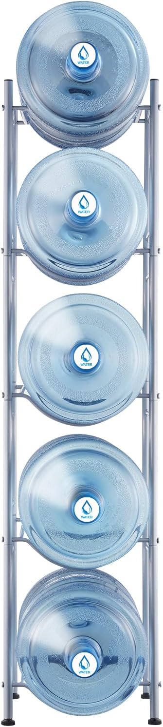 VEVOR 5 Gallon Water Jug Holder, 5 Tiers Water Bottle Holder, Heavy Duty Water Bottle Rack with 5 Slots, Detachable Water Jug Stand for Kitchen, Office, Living Room- Silver