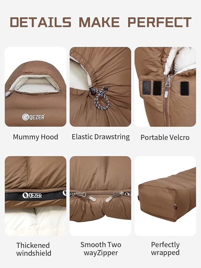 0 Degree Sleeping Bag for Adults - 660 Fill Power Down Bag for Cold Weather -20F / -8F / 0F / 10F Large Lightweight