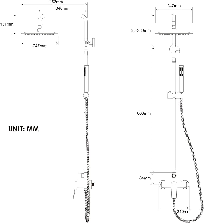 Rainsworth Outdoor Shower Kit Brushed Nickel - Single Handle Brass Valve, 10 Inch Rain Shower Head and Handheld Spray Shower Fixture Combo, SUS 304 Stainless Steel Wall-Mounted Faucet