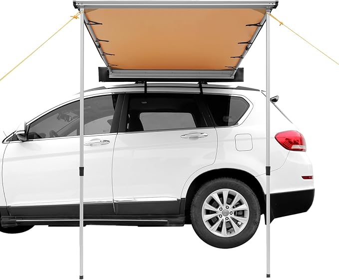 VEVOR Vehicle Awning 6.6'x8.2' Roof Rack Pull-Out Sun Shade UV50+ PU3000mm, Retractable Weatherproof 4x4 Side Awning for SUV Outdoor Camping & Overland (Hardware Included), w/Waterproof Storage Bag