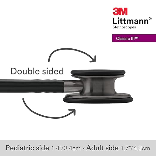 3M Littmann Classic III Monitoring Stethoscope, 5811, More Than 2X as Loud, Weighs Less, Stainless Steel Smoke-Finish Chestpiece, 27" Black Tube, Smoke Stem, and Headset