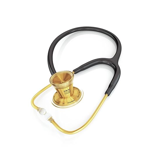 MDF Instruments, Gold ProCardial Cardiology Stethoscope, Lightweight Titanium, Adult, Dual Head, Black Tube, Gold Chestpiece-Headset, MDF797TK11