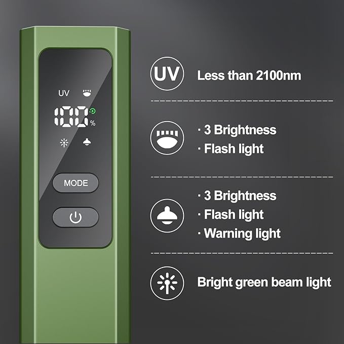 5 in 1 PRO EDC Flashlight Flat with Green Beam, UV Light, 800LM White Light LED Combo, Portable Pocket Flash Lights with Magnet for Outdoors Emergency and Work(Green)