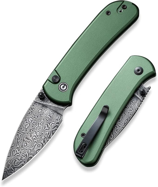 CIVIVI Pocket Folding Knife- Button Lock Knife with Thumb Stud Opener for EDC, 2.98" Damascus Blade Aluminum Handle, Qubit Utility Knife for Men Women Gift C20030E-DS1