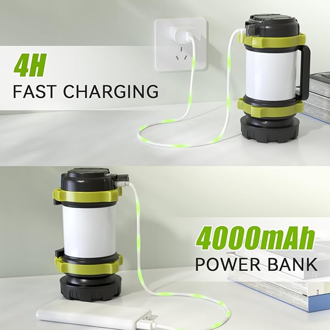 Camping Lantern Rechargeable, Alpswolf Led Lantern Camping Flashlight with 4000 Capacity, 6 Modes, IPX4 Waterproof, Portable Rechargeable Lanterns for Power Outage, Hiking Hurricane Outdoor