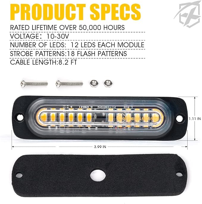 Xprite Amber 12 LED Emergency Strobe Lights Kit Surface Flush Mount Side Marker Grill Grille Hazard Warning Flashing Light Head for Off-Road Vehicles ATV Trucks Cars - 10PCS