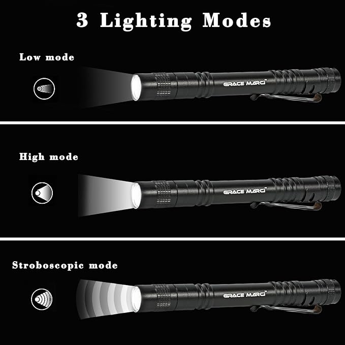 5PCS Mini Tactical Pen Flashlights, 200LM Waterproof Flashlights, 3 Modes Pocket Light with Clip,5 Pack Small Led Light for Camping, Emergency Inspection and Repair