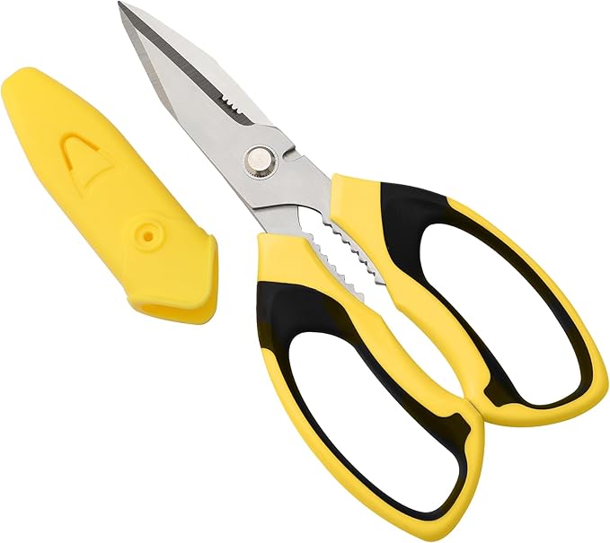 Utility Scissors Heavy Duty: sharp Scissors All Purpose heavy duty, Easy Cutting Carpet, Cardboard, Wires, Leather, Fabric(8'' Yellow)