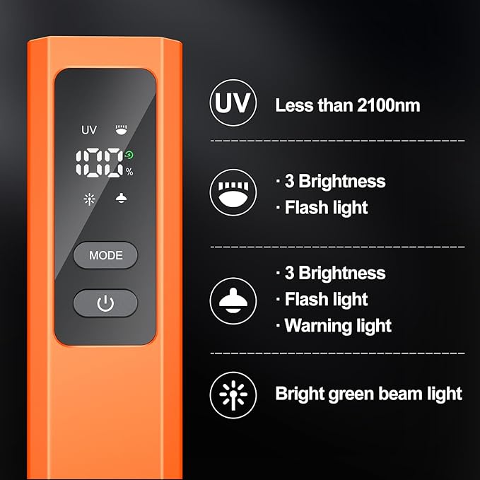 5 in 1 PRO EDC Flashlight Flat with Green Beam, UV Light, 800LM White Light LED Combo, Portable Pocket Flash Lights with Magnet for Outdoors Emergency and Work(Orange)