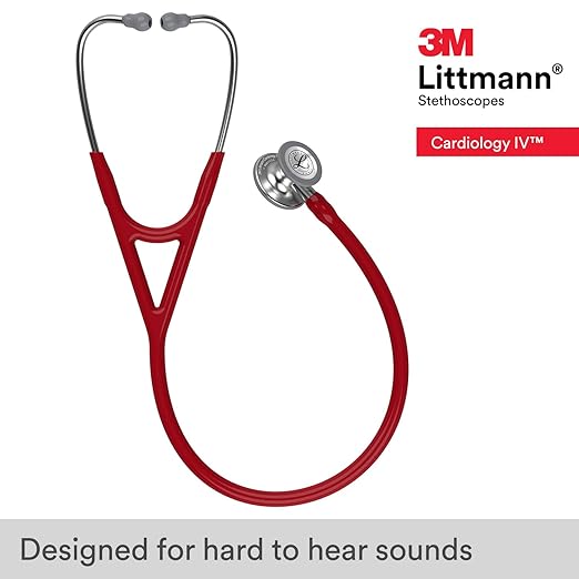 3M Littmann Cardiology IV Diagnostic Stethoscope, 6184, More Than 2X as Loud, Weighs Less, Stainless Steel Chestpiece, 27" Burgundy Tube