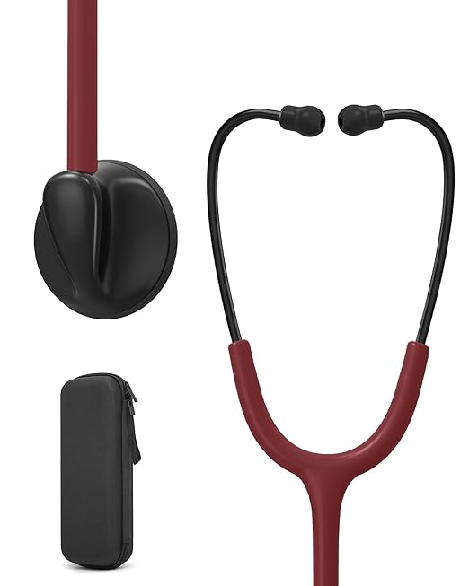 Single Head Stethoscope for Doctors/Nurses/Nursing School Students, Medical and Home Use with Accessories Name Tag, FSA HSA Eligible (Burgundy Tube, with EVA Case)