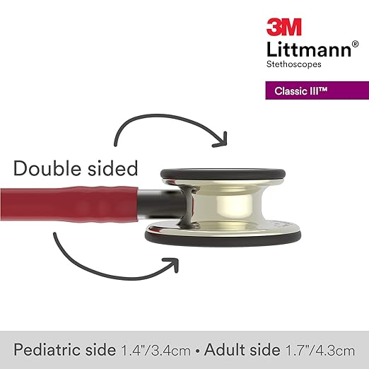 3M Littmann Classic III Monitoring Stethoscope, 5864, More Than 2X as Loud, Weighs Less, Stainless Steel Champagne-Finish Chestpiece, 27" Burgundy Tube, Smoke Stem, and Headset