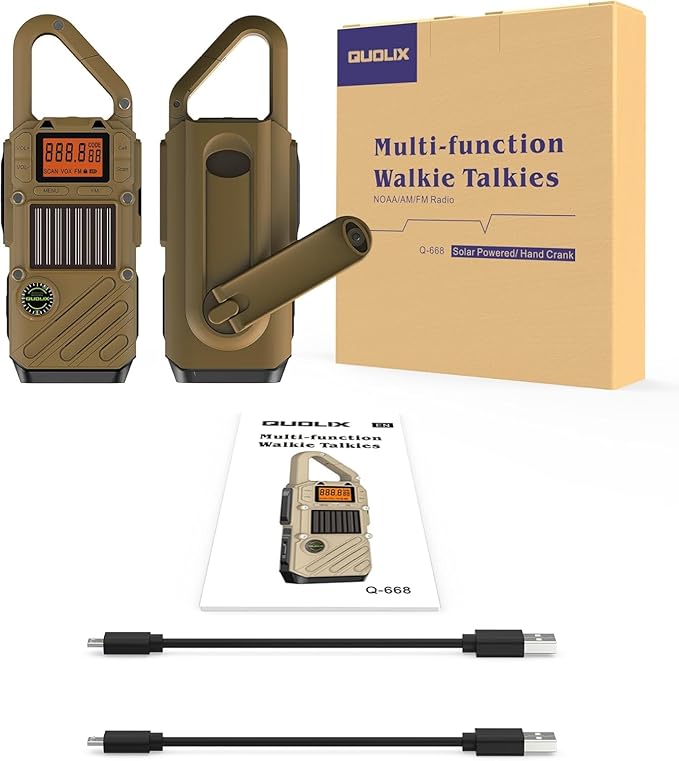 Walkie Talkies for Adults Rechargeable, FM/NOAA Emergency Radios with Weather Alerts, LED Flashlight & SOS Alarm, Solar Powered Hand Crank 2 Way Radios Walkie Talkie Hand Crank Long Range