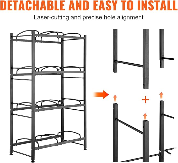 VEVOR 5 Gallon Water Jug Holder, 4 Tiers Double Row Heavy Duty Water Bottle Rack with 8 Slots, Detachable Water Jug Stand for Kitchen, Office, Living Room- Black