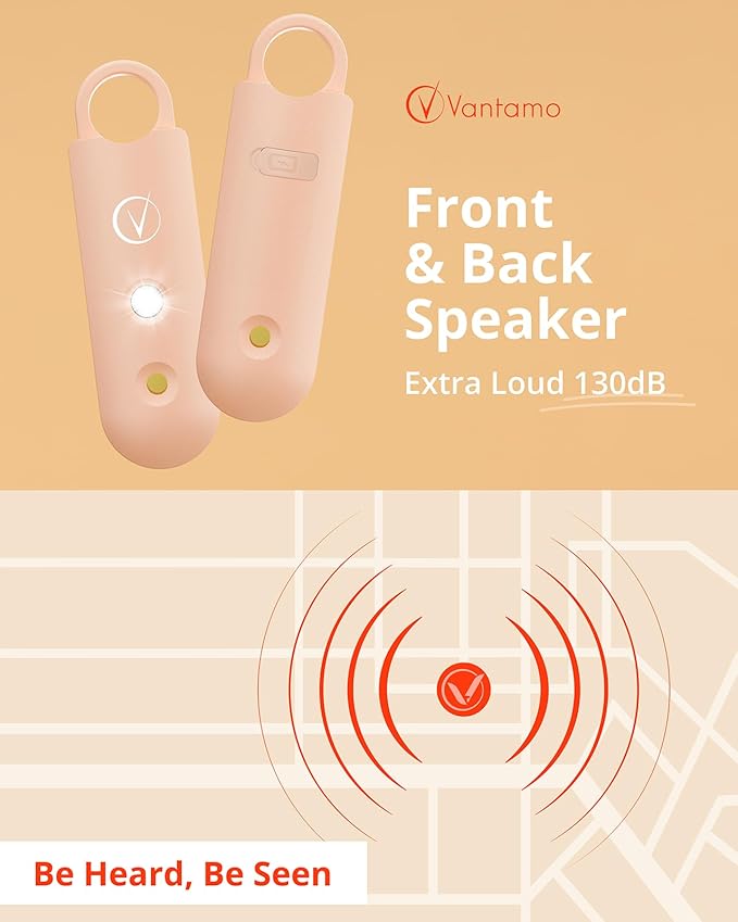 Vantamo Personal Alarm for Self Defense with Low Battery Notice, Strobe Light & Extra Loud 130 dB Double Speakers Safety Keychain Set for Women, Rechargeable Panic Button for Womens Self Defense