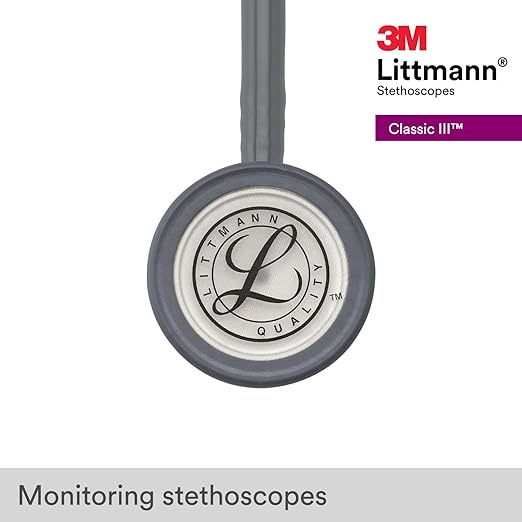 3M Littmann Classic III Monitoring Stethoscope, 5621, More Than 2X as Loud, Weighs Less, Stainless Steel Chestpiece, 27" Grey Tube