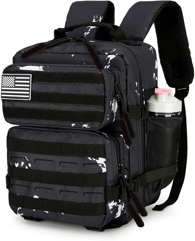 9L Mini Tactical Backpack 9L Assault Pack 9L Tactical Backpack Hiking Fitness Backpack(Black & white dots)