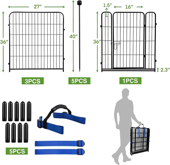 ADAVIN Dog Playpen 36 inch, Low Threshold Door 4 Panels Total 8.9 Ft(L) Tall Garden Fence, Dog Fence Outdoor for Yard, Black Metal Dog Pen Indoor, Dog Exercise Fence for RV Camping