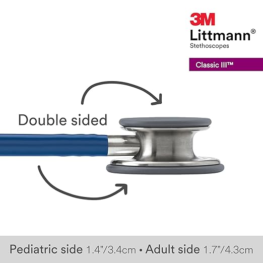 3M Littmann Classic III Monitoring Stethoscope, 5622, More Than 2X as Loud, Weighs Less, Stainless Steel Chestpiece, 27" Navy Blue Tube
