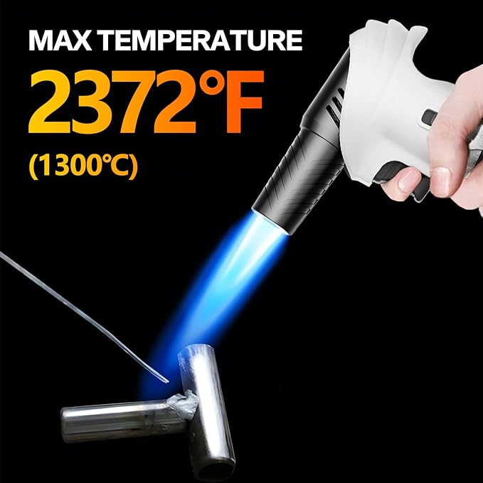 Butane Torch Lighter with Butane Included, 115Ml Butane Refill, 0-90°Rotating Angle Kitchen Torch, Refillable Creme Brulee Torch with Safety Lock, Adjustable Flame for Soldering, Cooking.