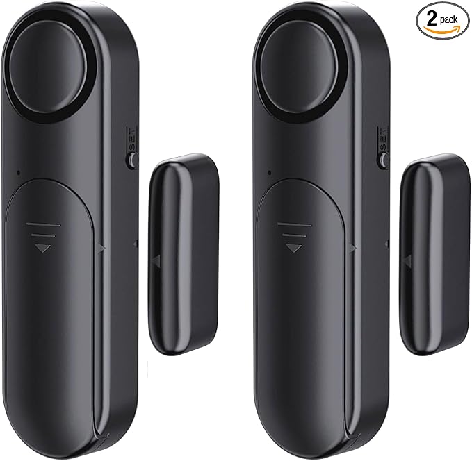 Window and Door Alarm When Opened (2 Pack) for Kids Safety/Home Security, Wireless Sliding Door Opening Sensor Alarms for Dementia, 120dB Burglar Alert, Ideal for Business, Garage, Apartment, Black