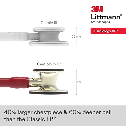 3M Littmann Cardiology IV Diagnostic Stethoscope, 6176, More Than 2X as Loud, Weighs Less, Stainless Steel Champagne-Finish Chestpiece and Stem, 27" Burgundy Tube