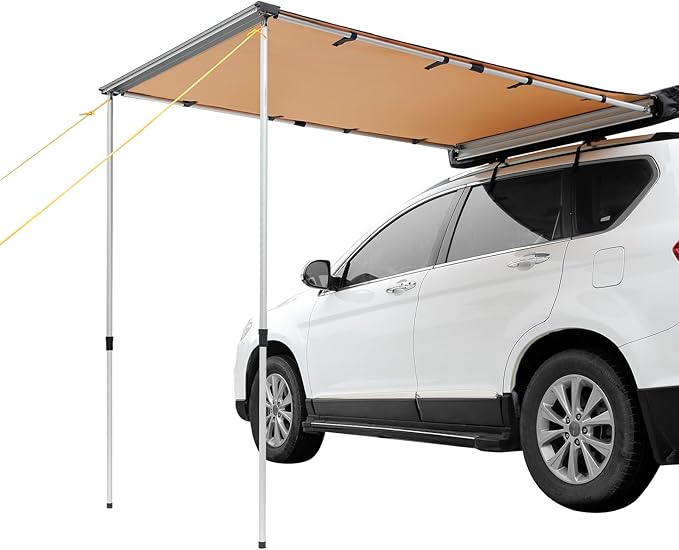 VEVOR Vehicle Awning 4.6'x6.6' Roof Rack Pull-Out Sun Shade UV50+ PU3000mm, Retractable Weatherproof 4x4 Side Awning for SUV Outdoor Camping & Overland (Hardware Included), w/Waterproof Storage Bag