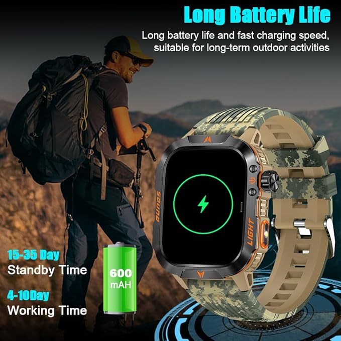 QTLLBT Military Outdoor Watch Altimeter Barometer Compass Tactical Smart Fitness Watch Heart Rate Sleep Monitor 100+ Sport Modes Fitness Available for Android and iOS (Camouflage Yellow)