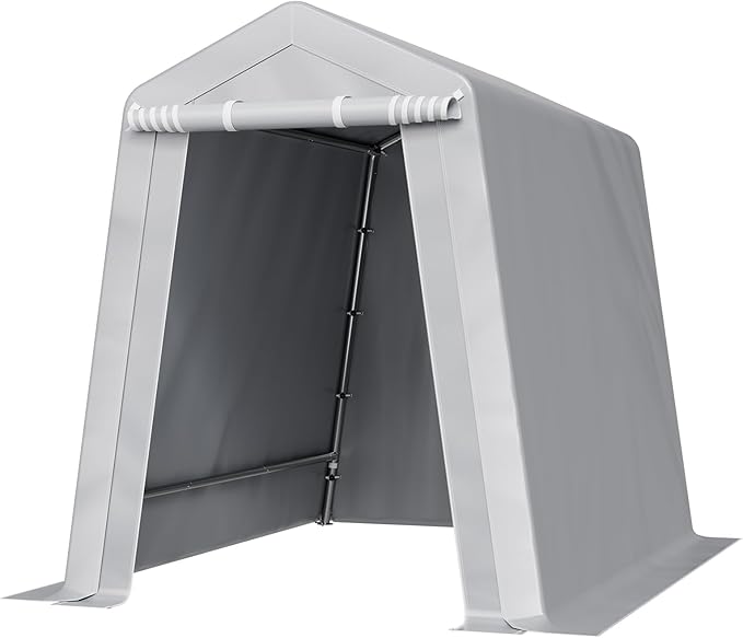 VEVOR 6x8x7 FT Portable Outdoor Storage Shed, Heavy-Duty Waterproof Shelter with Roll-Up Zipper Door & Vents, UV-Resistant Carport for Motorcycle, Bike, Lawn Mower, Tools, Gray