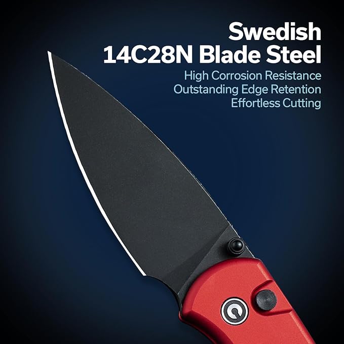 CIVIVI Pocket Folding Knife- Qubit Button Lock Utility Knife with Thumb Stud Opener for EDC, 2.98" 14C28N Blade Aluminum Handle, Gift for Men Women C22030E-2