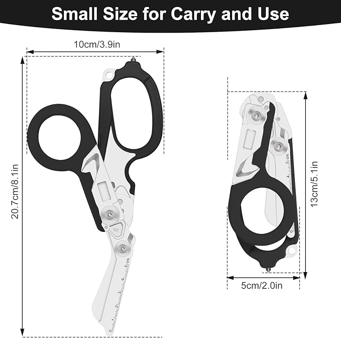 6 in 1 trauma shears, folding emergency shear, Outdoor Camping Tools, Seat Belt Cutter, Oxygen Cylinder Wrench, Complimentary Adjustable Wrench (Electroplating Black Army Green)