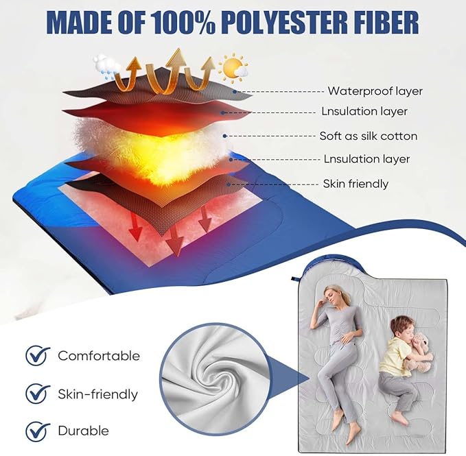 Camping Sleeping Bags for Adults Kids Waterproof Lightweight Sleeping Bag for Cold Weather or Warm Backpacking Hiking Mountaineering Indoor Outdoor Use