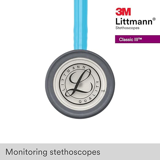 3M Littmann Classic III Monitoring Stethoscope, 5835, More Than 2X as Loud, Weighs Less, Stainless Steel Chestpiece, 27" Turquoise Tube