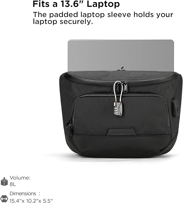 ALPAKA Bravo Sling Max, 8L RFID-Blocking Sling Laptop Bag for Men with Maglockz Buckle, Lockable Zips & External USB Port