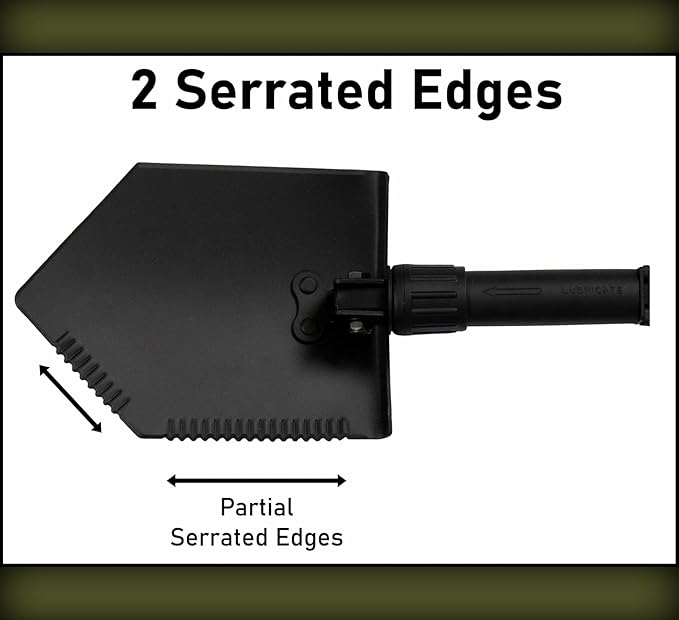 USGI Industries Military Style Shovel | Tri-Fold Entrenching Tool with Serrated Edge | Lightweight, Foldable, Compact, Multi-Use Perfect for Camping, Survival, Trenching (OCP Cover)
