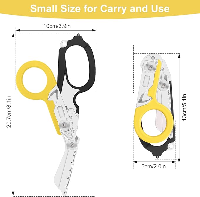 6 in 1 trauma shears, folding emergency shear, Outdoor Camping Tools, Seat Belt Cutter, Oxygen Cylinder Wrench, Complimentary Adjustable Wrench (Black Yellow)