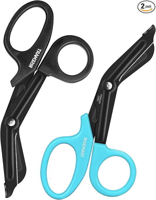 Trauma Shears - RISEMART Medical Scissors Bandage Scissors for Nurses, 7.5" Fluoride Coated Non-stick Blades Stainless Steel Nursing scissors for Doctor, Nurses, Nursing Students, EMS Black+Blue