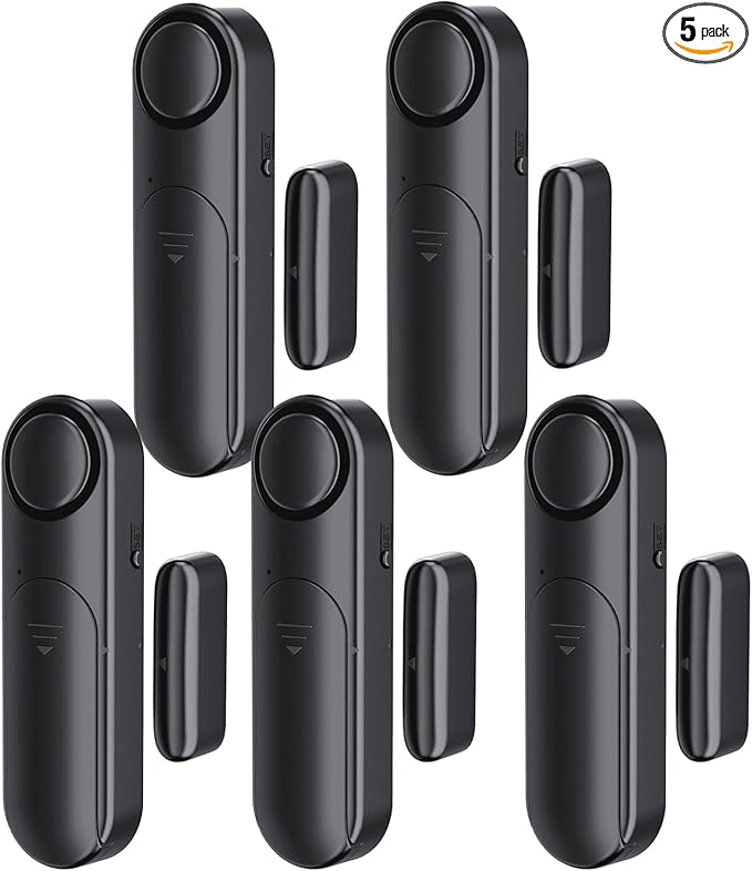 Window and Door Alarm When Opened (5 Pack) for Kids Safety/Home Security, Wireless Sliding Door Opening Sensor Alarms for Dementia, 120dB Burglar Alert, Ideal for Business, Garage, Apartment, Black