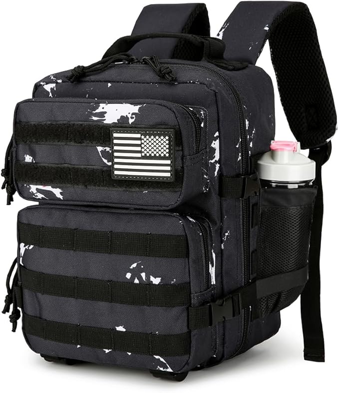 9L Mini Tactical Backpack for Men and Women, Tactical Backpack Small for Hiking, Small Tactical Bag (Black Lightning)