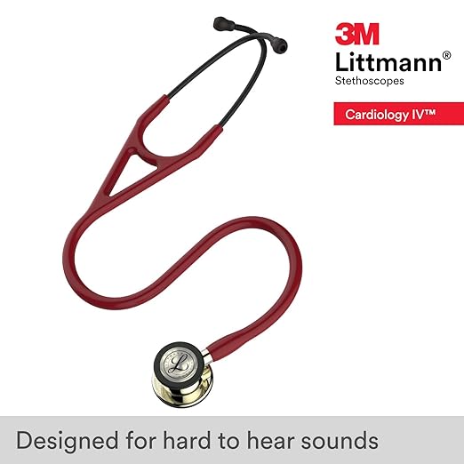 3M Littmann Cardiology IV Diagnostic Stethoscope, 6176, More Than 2X as Loud, Weighs Less, Stainless Steel Champagne-Finish Chestpiece and Stem, 27" Burgundy Tube