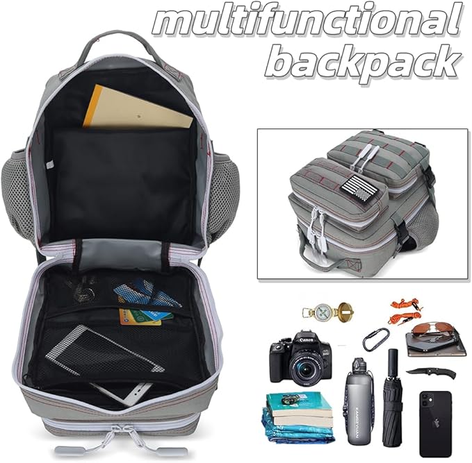 9L Mini Tactical Backpack for Men and Women, Tactical Backpack Small for Hiking, Small Tactical Bag(Grey Red)