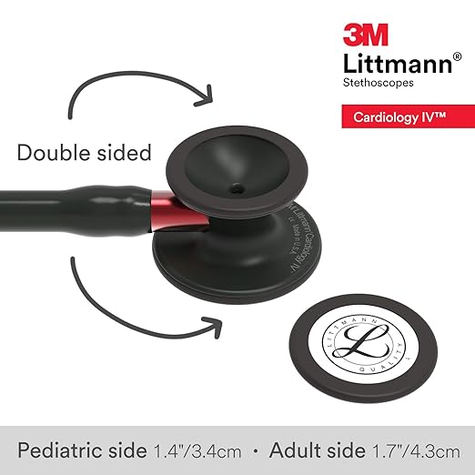 3M Littmann Cardiology IV Diagnostic Stethoscope, 6200, More Than 2X as Loud, Weighs Less, Stainless Steel Black-Finish Chestpiece, 27" Black Tube, Red Stem, and Headset