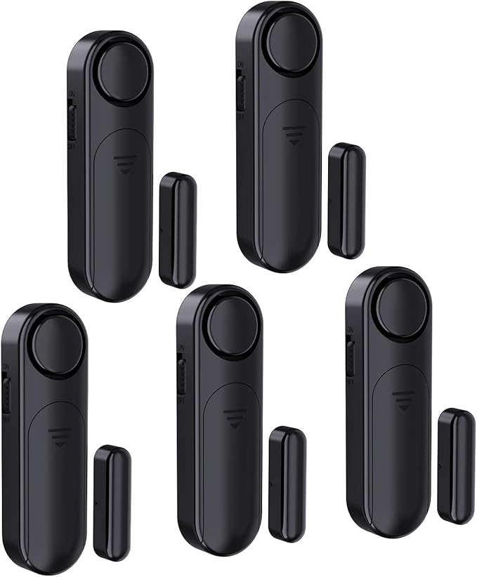 5-Pack Window Alarms for Home Security, 120dB Door and Window Open Sensor Chime for Kid Safety, Pool Safety, Sliding Door, DIY Protection, Easy Installation,Ideal for Home,Garage,Apartment,Black