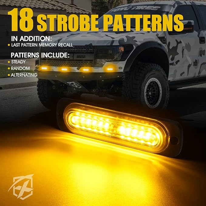 Xprite Amber 12 LED Emergency Strobe Lights Kit Surface Flush Mount Side Marker Grill Grille Hazard Warning Flashing Light Head for Off-Road Vehicles ATV Trucks Cars - 10PCS