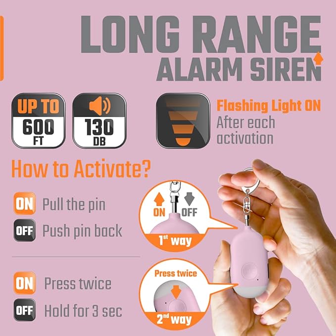 WETEN Rechargeable Self Defense Keychain Alarm – 130 dB Loud Emergency Personal Siren Ring with LED Light – SOS Safety Alert Device Key Chain for Women, Kids, Elderly, and Joggers (Pink)