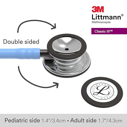 3M Littmann Classic III Monitoring Stethoscope, 5959, More Than 2X as Loud, Weighs Less, Stainless Steel Mirror-Finish Chestpiece, 27" Ceil Blue Tube, Smoke Stem, and Headset