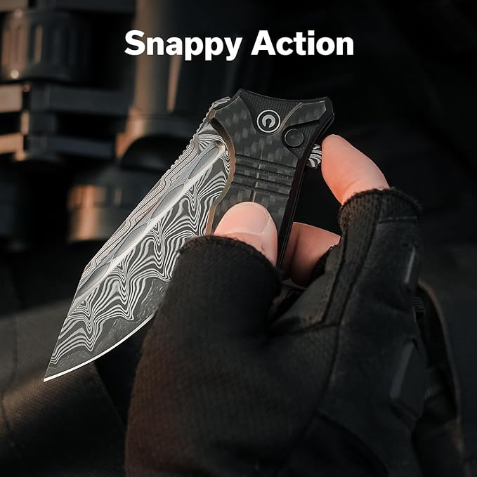 CIVIVI Neurohaptic Pocket Knife for EDC, Folding Knife with 3.74'' Damascus Blade Carbon Fiber & G10 Handle, Reversible Clip, Gift for Men Women C23080-DS1