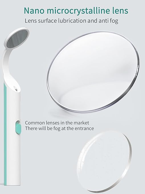 2 Pieces Dental Mirror with Light - LED Lighted Teeth Inspection Mirror, Anti Fog Curve Angle Mouth Mirrors Dentist Oral Assistant Care Tool Accessories (Light Green)