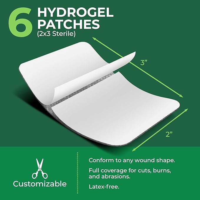TURFGUARD Hydrogel Turf Burn Dressing with X-Static Silver – Cooling Relief, FDA Cleared, Antimicrobial Protection, & Moist Healing Patch for Burns & Wounds, 2" x 3" Dressings, 6 Pack, by Medagel